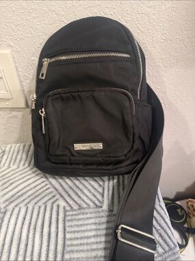 Madden Girl Black Crossbody Sling Bag with Silver Hardware